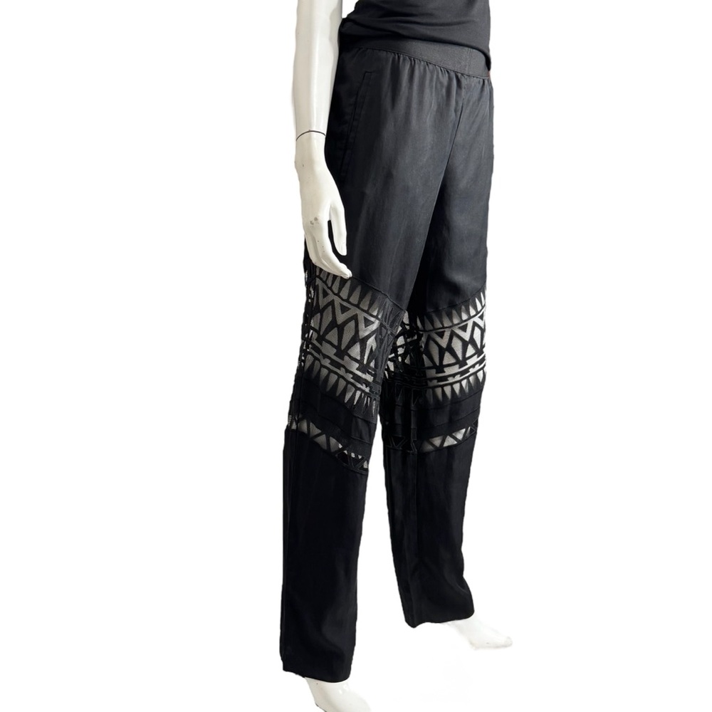 BCBGMaxAzria Black Geometric Sheer Mesh Cut Outs Pull-On Trousers - Picture 4 of 10